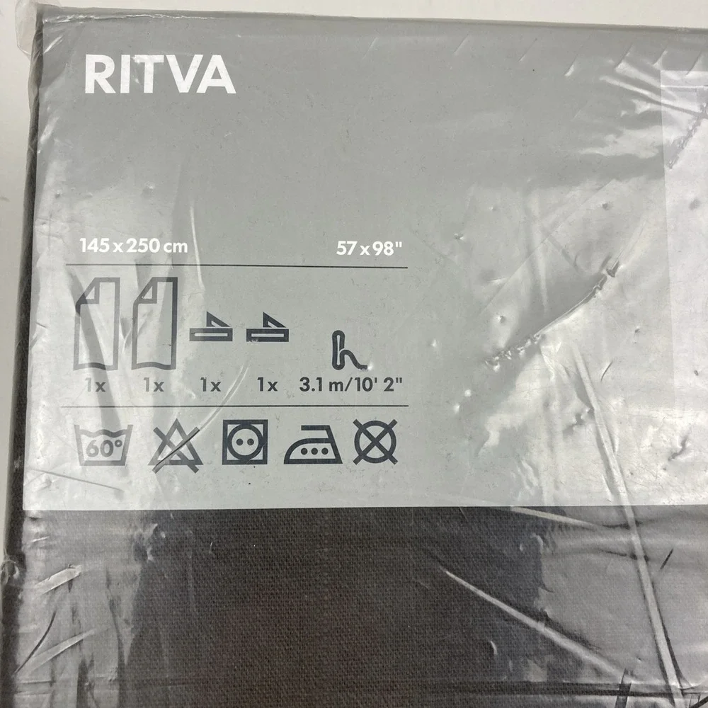 Ikea Brown Curtains 2 Panels (1 pair) RITVA 100% Cotton w/‎ Tie-Back 57